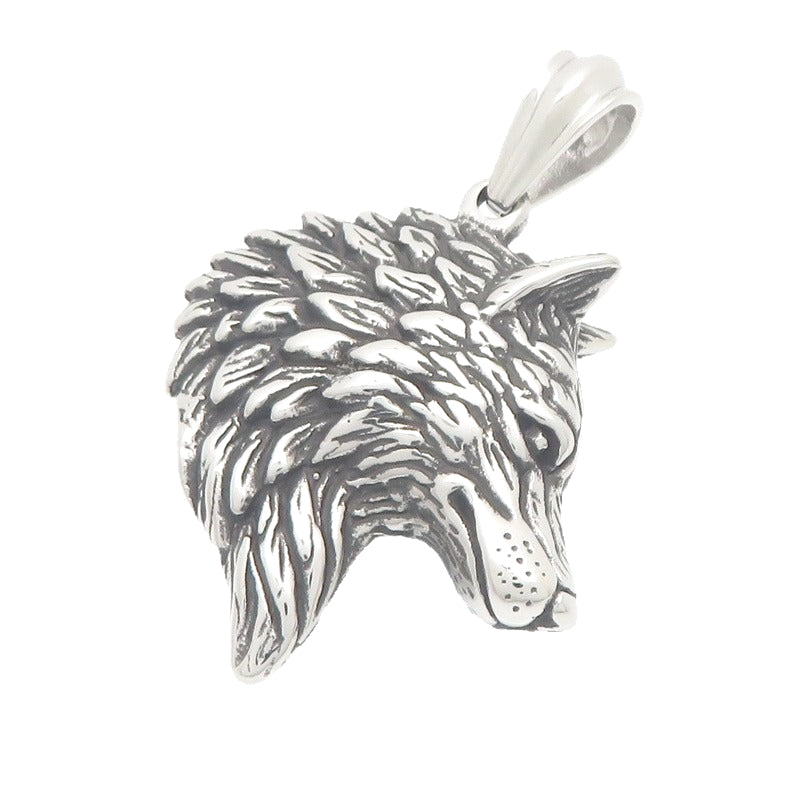 Retro And Old Animal Pendants, Punk Style Wolf Head Stainless Steel Men's Pendant Necklace