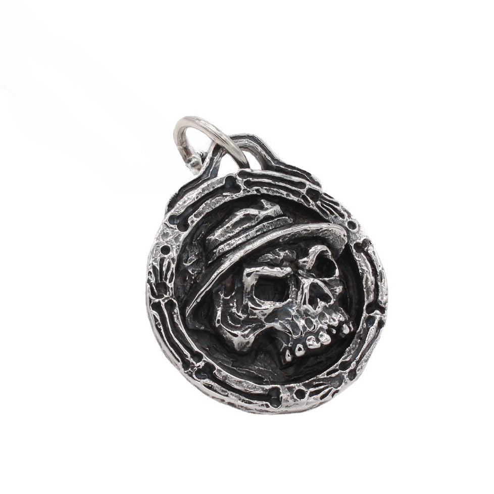 Halloween Gentleman Skull Round Disk Titanium Steel Pendant for Men