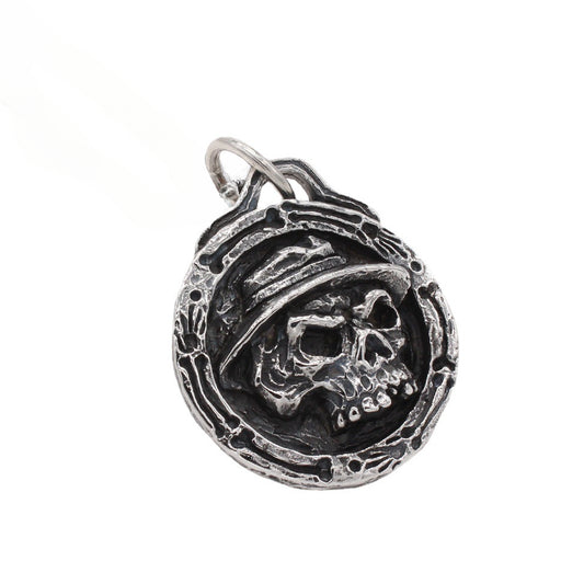Halloween Gentleman Skull Round Disk Titanium Steel Pendant for Men