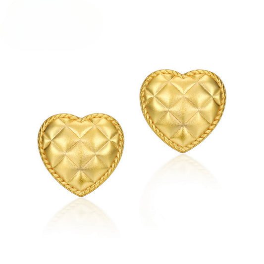 Geometric Rhombus Pattern Heart Shape Sterling Silver Stud Earrings