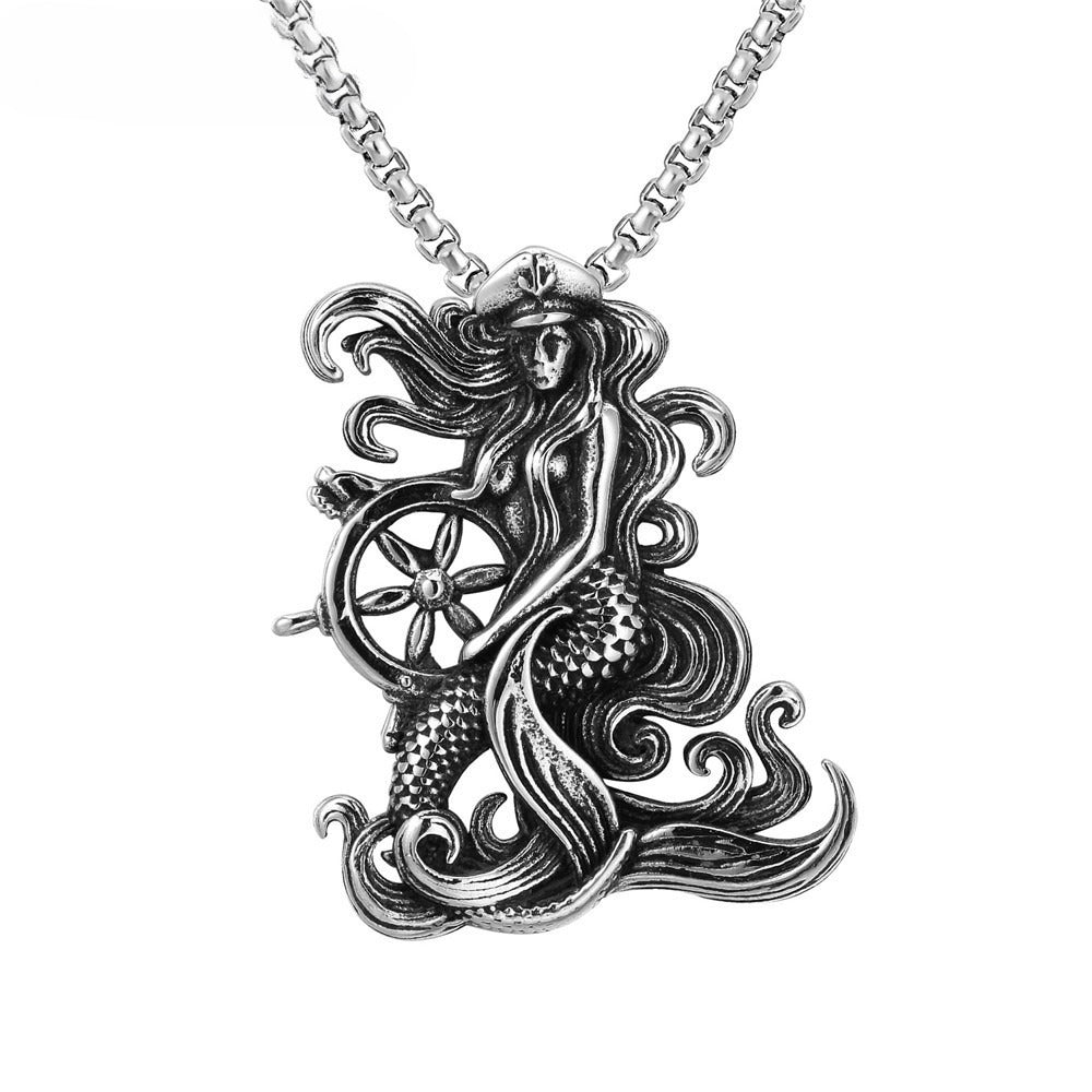 Planderful Mermaid Pendant Titanium Steel Unisex Protection Charm For Sea Lovers
