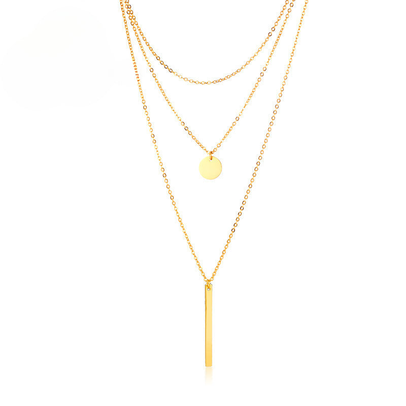 Rectangle Small Round Brand Women's Necklace Gold Steel