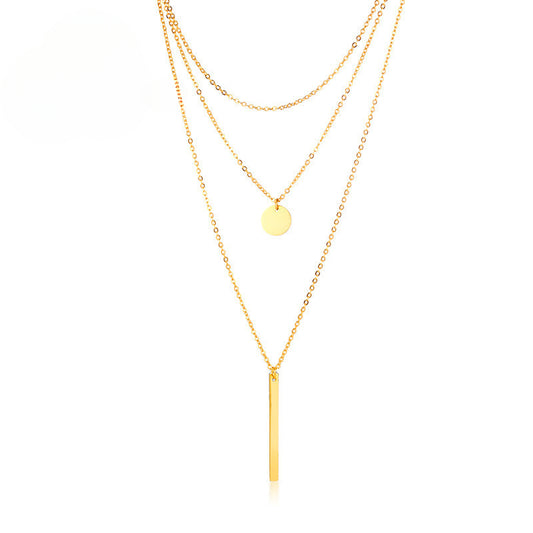Rectangle Small Round Brand Women's Necklace Gold Steel