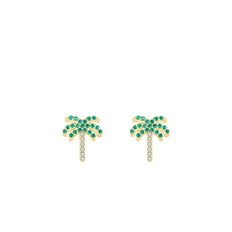 Tropical Coconut Tree Sterling Silver Earrings with Zircon