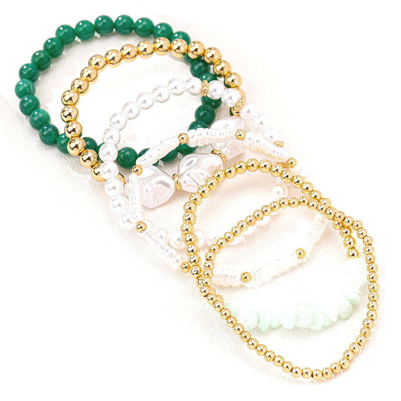 Planderful Vienna Verve Bracelet Set – Elegant Imitation Pearl and Glass Beads