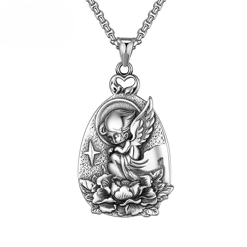 Steel Necklace - Luxury Angel Pendant For Men Planderful