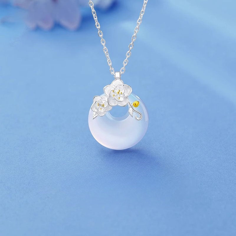 Planderful 925 Sterling Silver Camellia Necklace With Safety Buckle Pendant Collarbone Chain Gift For Girlfriend