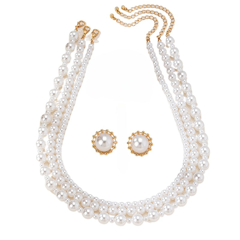 Elegant Pearl Stacking Necklace Earrings Set for Women