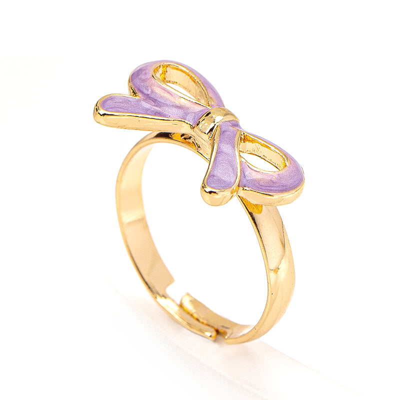 Stylish Versatile Metal Color Drip Bow Ring for Women