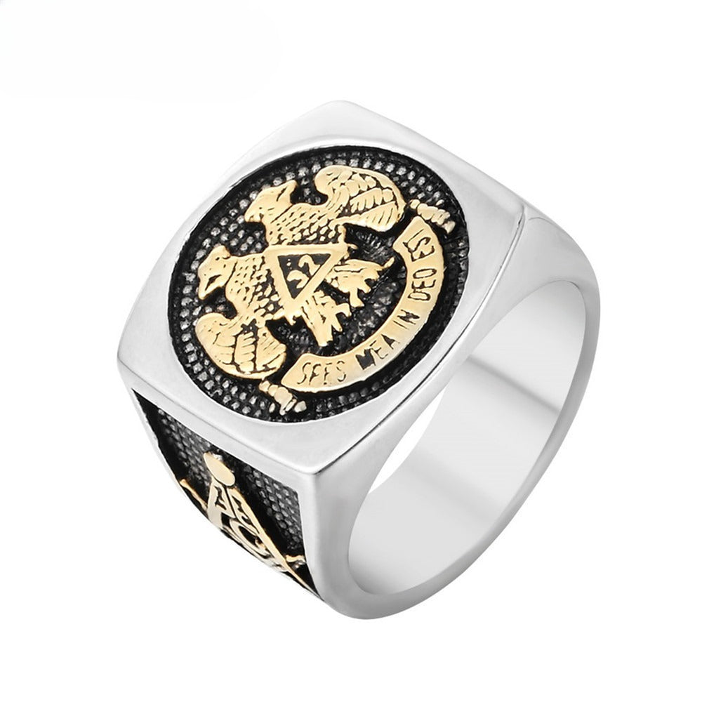 Planderful Freemason Ring 32 Eagle Titanium Steel Unisex Retro Statement Jewelry for Men and Women