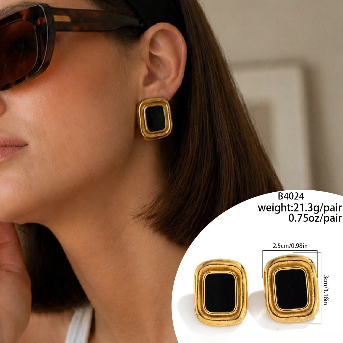 Planderful Stainless Steel Stud Earrings Tiger Stone Inlaid Geometric Pearl Square Statement For Trendsetting Women