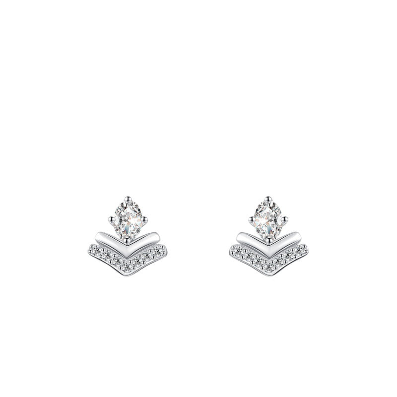 925 Sterling Silver Heart Geometric Zircon Stud Earrings