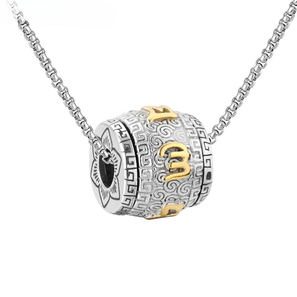 Planderful Six Character Mantra Rotating Bead Pendant Titanium Steel Unisex Jewelry Premium Protection Statement