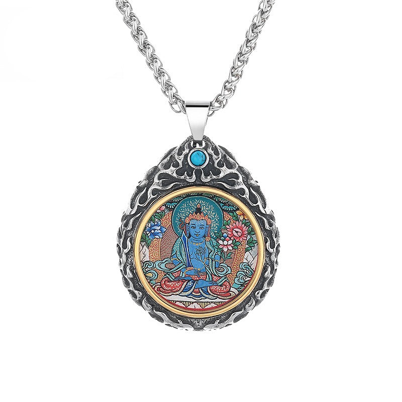 Steel Necklace – Statement Zodiac Buddha Pendant