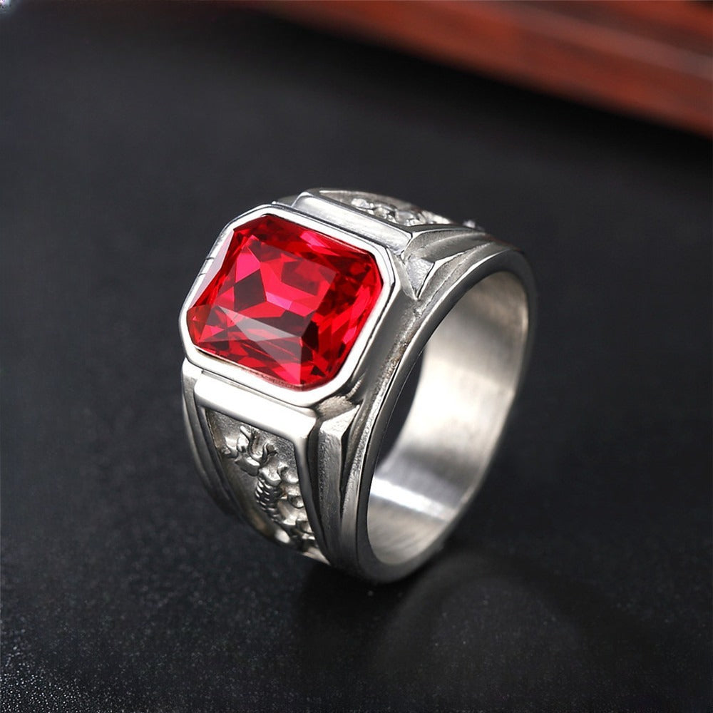 Planderful Chinese Dragon Ring For Men Unisex Titanium Steel Zircon Personalized Protection Statement