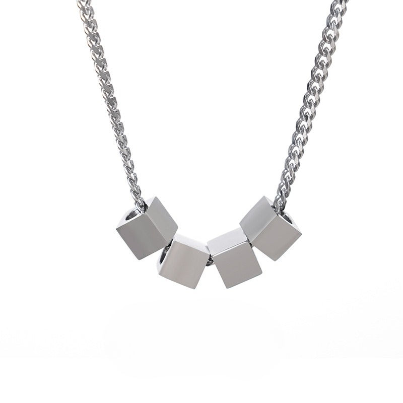 Planderful Jewelry Square Steel Couple Necklace For Him And Her Collarbone Chain With Modern Minimal Design