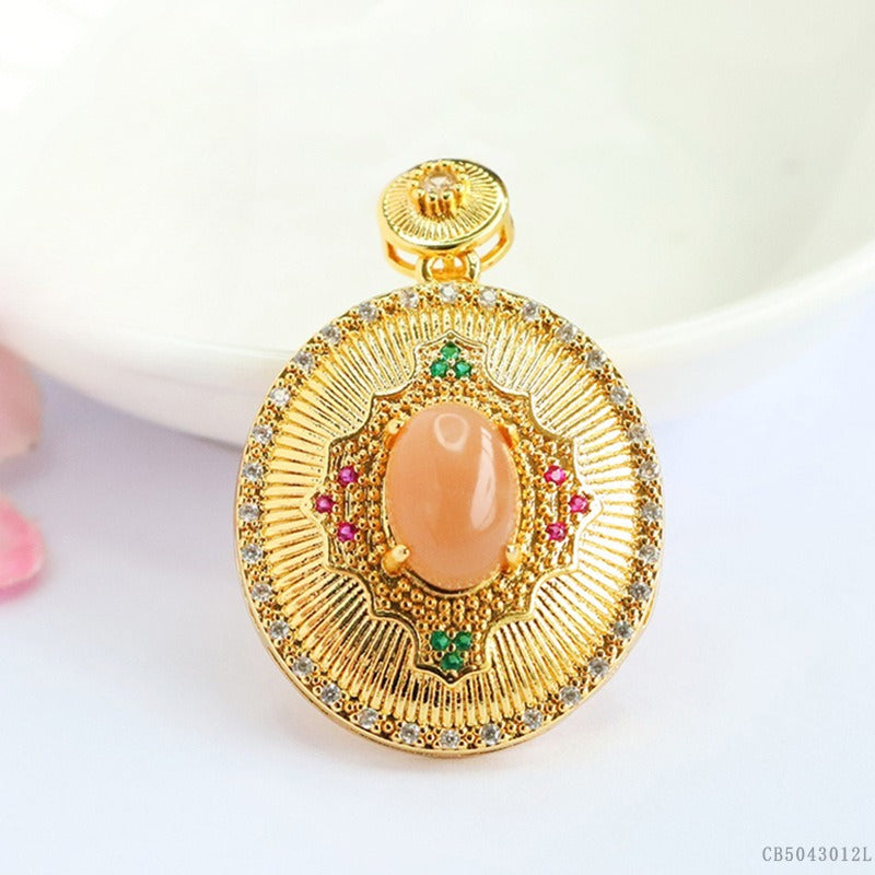 Orange Moonstone Court-Style Zircon Pendant — No Chain