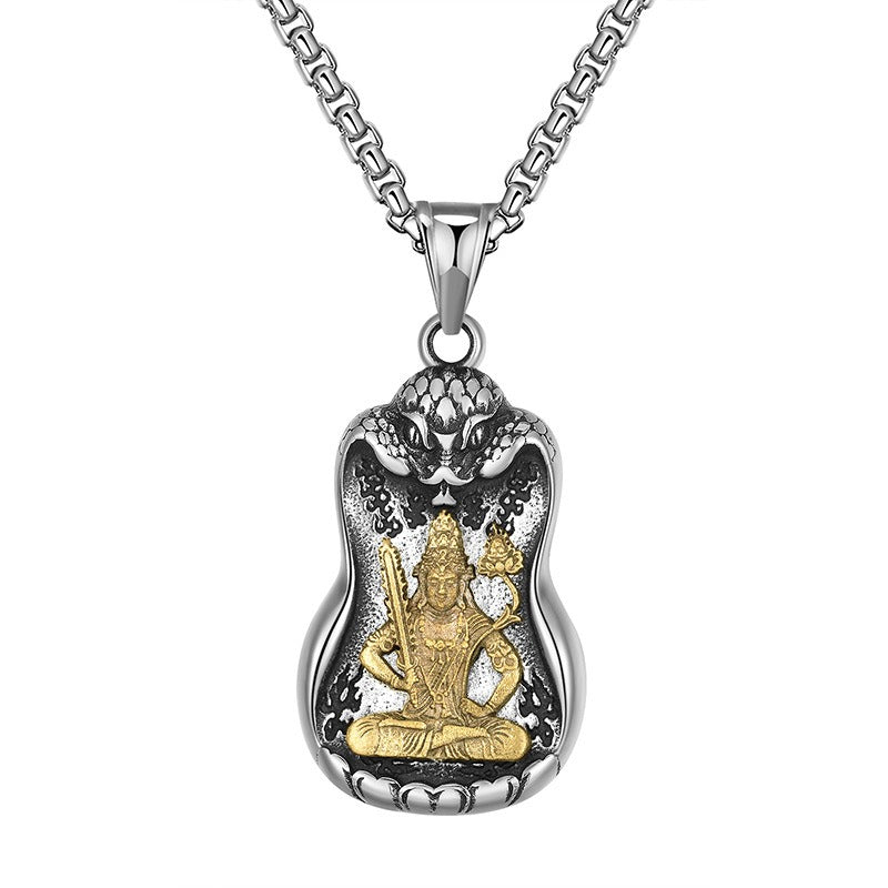 Steel Necklace – Elegant Eight Patron Saints Zodiac Buddha Pendant For Men Everyday Wear Gift