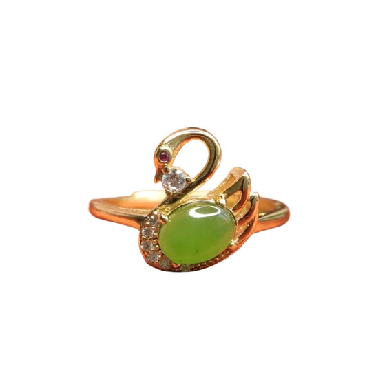 Hetian Jasper Swan Ring