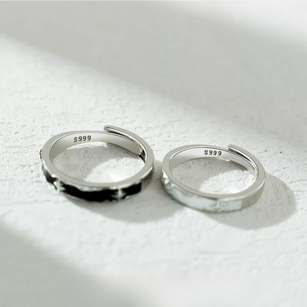 New Night and Dawn 925 Sterling Silver Couple Ring Gift