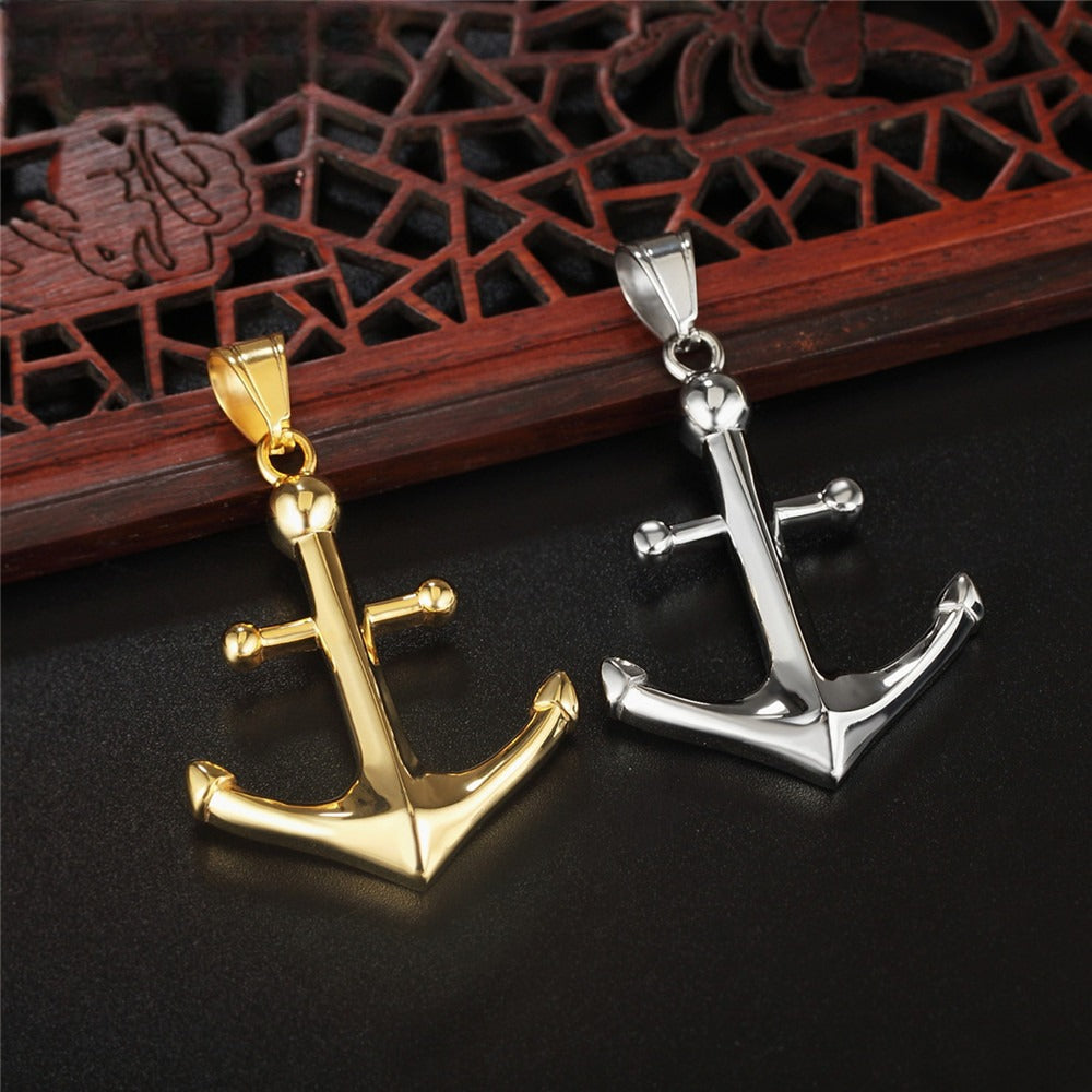 Planderful Titanium Steel Pendant Necklace Navy Anchor Unisex Statement Everyday Genie For Men And Women