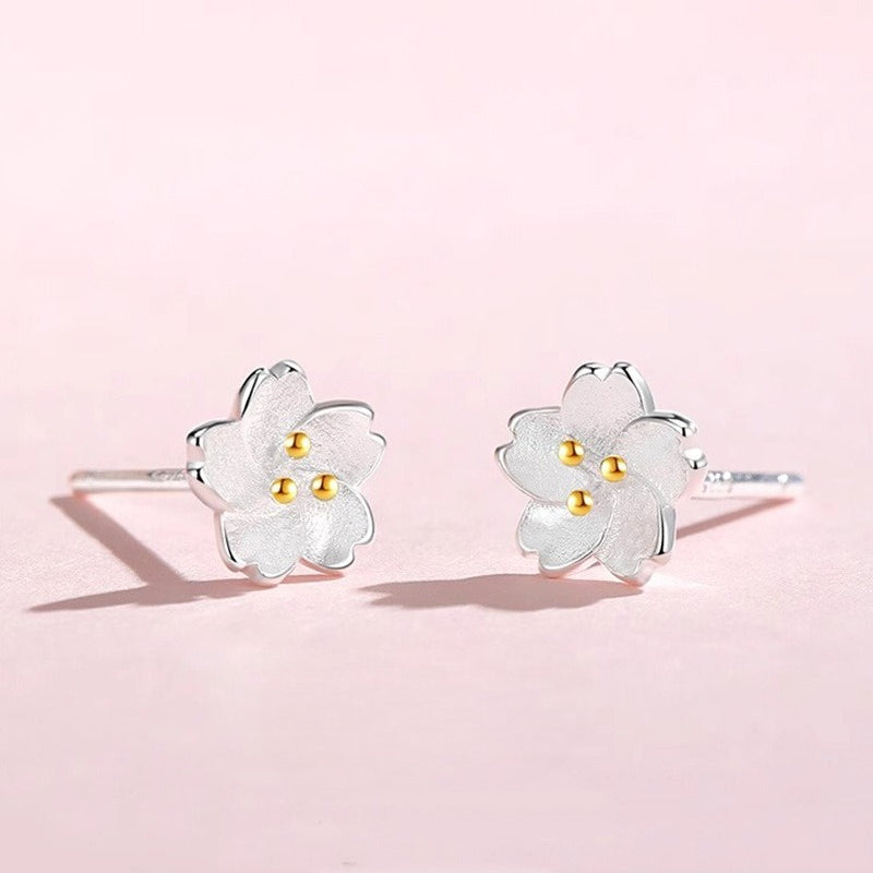 Planderful 925 Sterling Silver Cherry Blossom Stud Earrings For Teens And Women Delicate Floral Jewelry