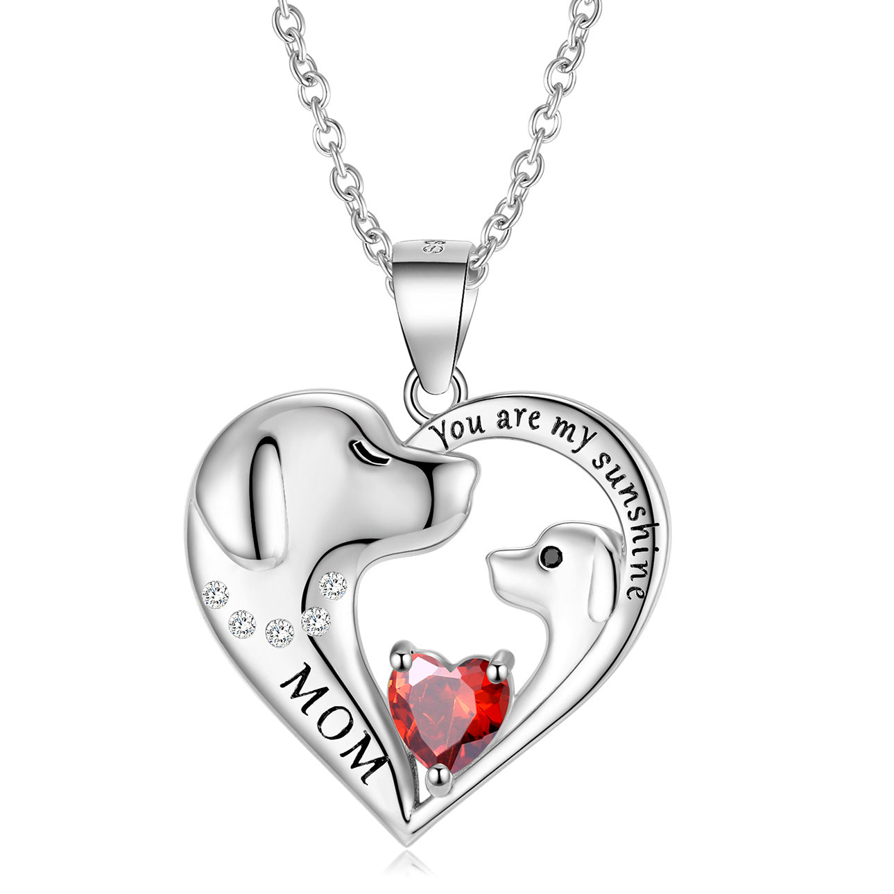 Cute Dog Zircon Heart Shape Pendant Silver Necklace