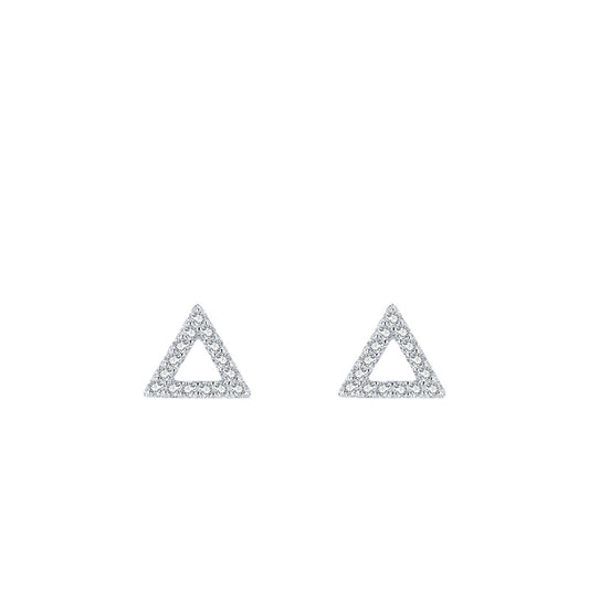 Small Sterling Silver Triangle Earrings with Micro Inlaid Zircon for Women