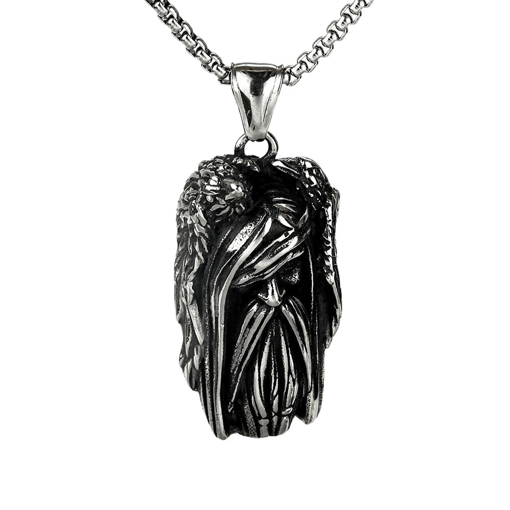 Planderful Shop 3D Avatar Pendant Necklace Vintage Stainless Steel Nordic Viking Bird Wing Feathers For Men Norse Legacy