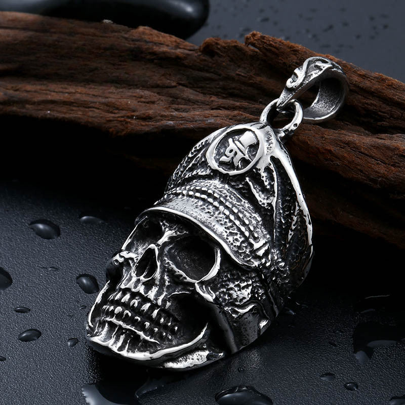 Customizable Men's Bold Titanium Steel Skull Pendant with Military Cap Design