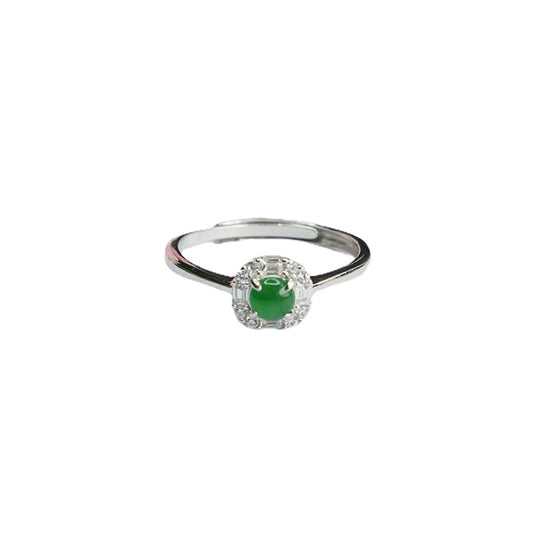 Sterling Silver Adjustable Ice Emperor Green Jade Zircon Ring