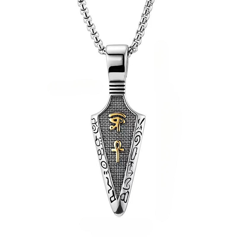 Vintage Stainless Steel Men's Pendant Ancient Egyptian Arrow Necklace