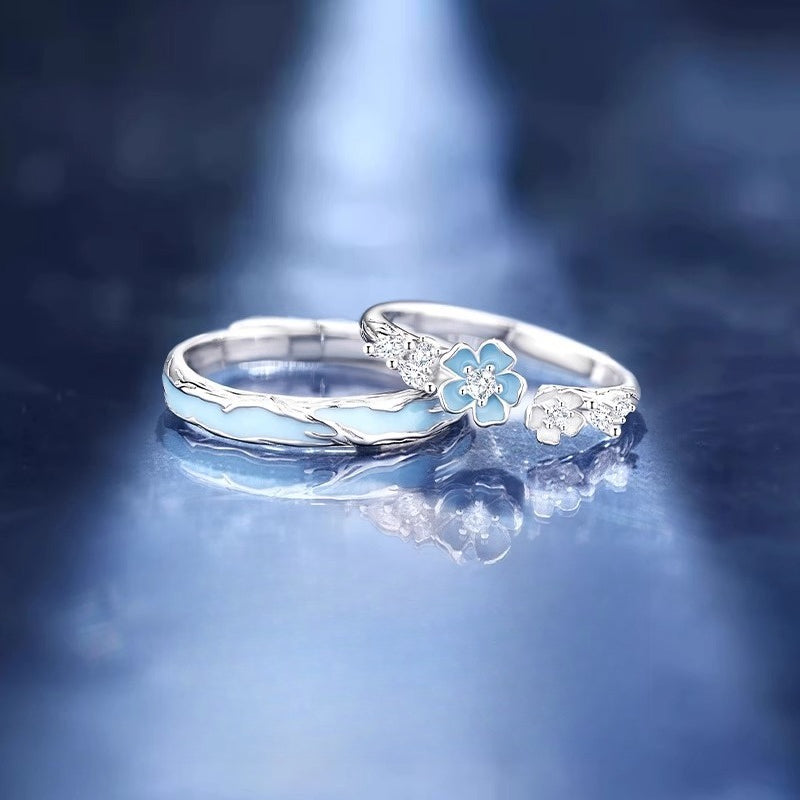 Planderful 925 Sterling Silver Heart Camellia Couple Ring For Couples Unisex Adjustable Elegant Gift For Men And Women