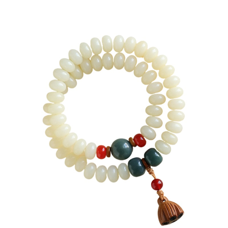 Planderful Fortune's Favor Bracelet – Elegant White Jade and Bodhi Beads