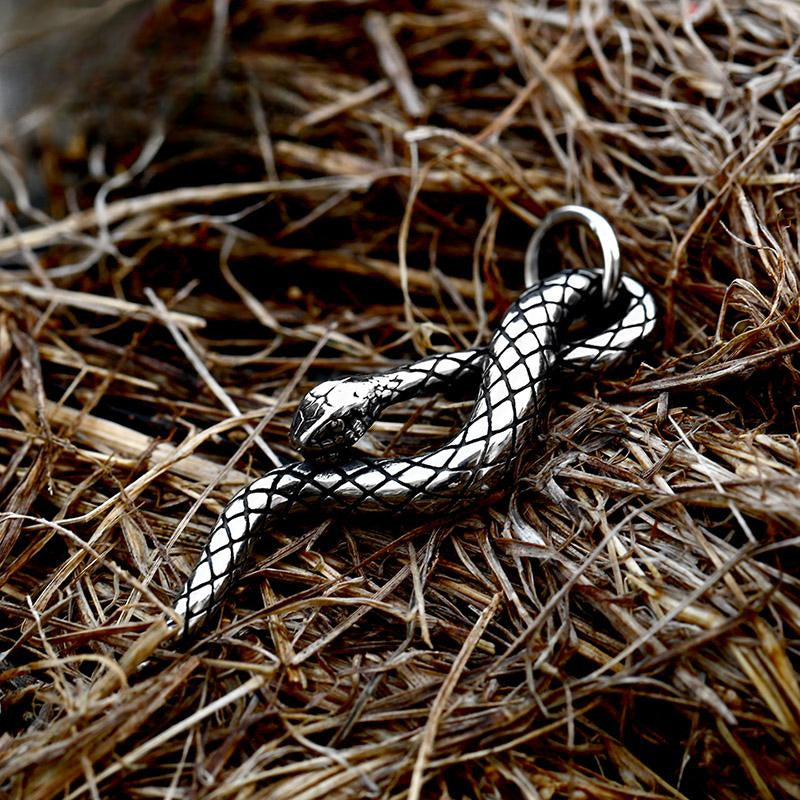 Titanium Steel Snake Pendant with Stone Inlay - Retro European and American Jewelry for Men