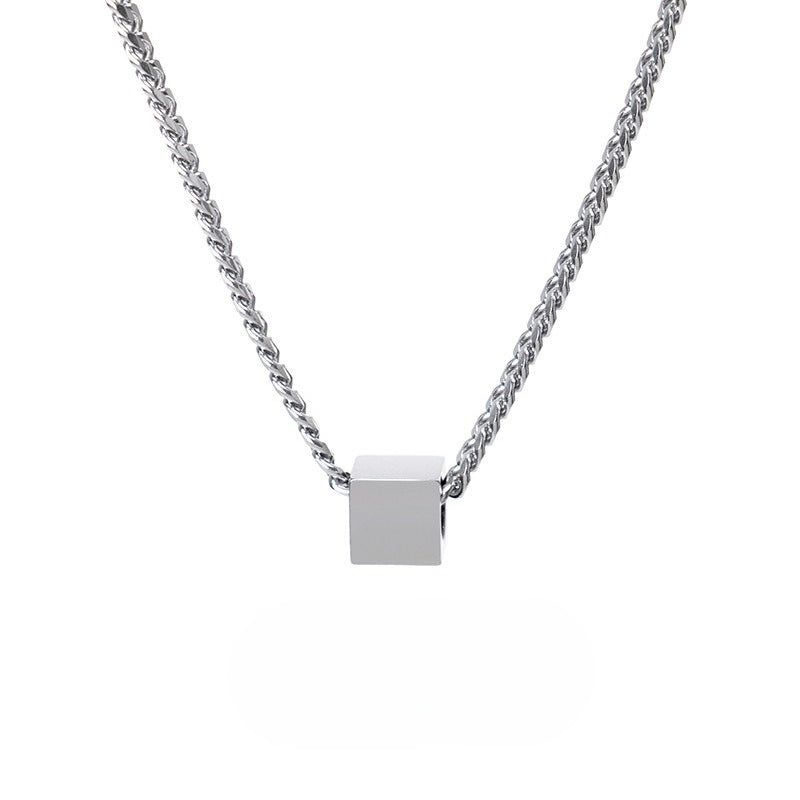 Planderful Jewelry Square Steel Couple Necklace For Him And Her Collarbone Chain With Modern Minimal Design