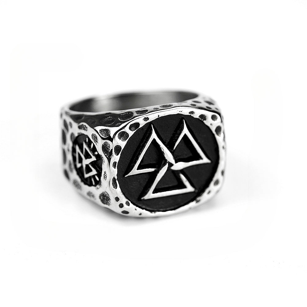 Triangle Rune Shape Vintage Personality Viking Triangle Rune Fashion Compass Men's Ring V ...