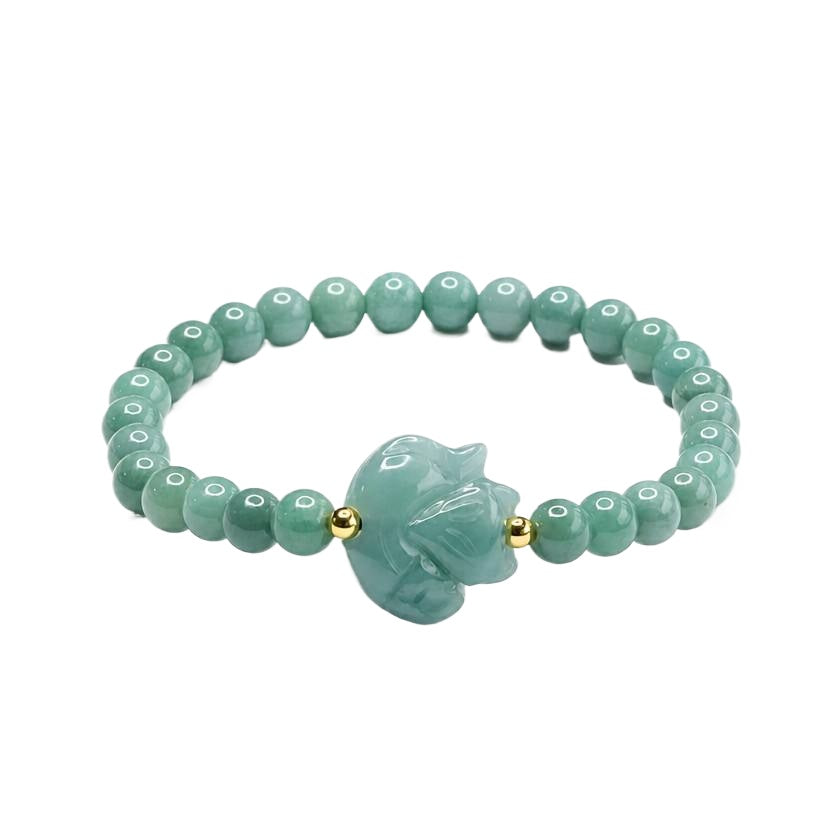 Blue Water Jadeite Fox Beaded Bracelet