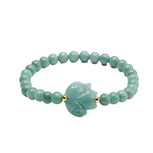 Blue Water Jadeite Fox Beaded Bracelet