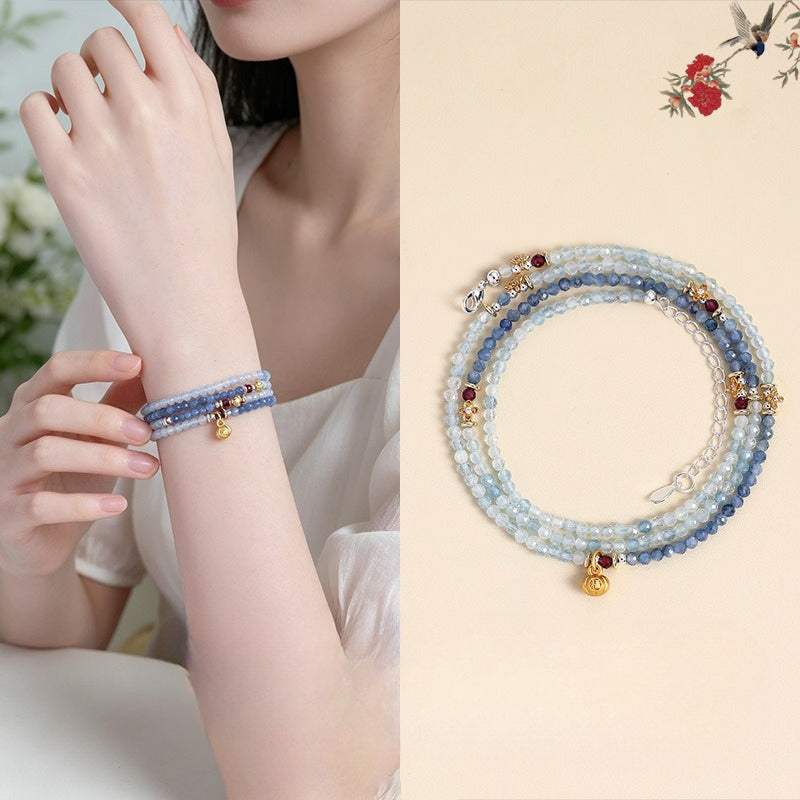 Aquamarine Crystal Double-Wrap Bracelet
