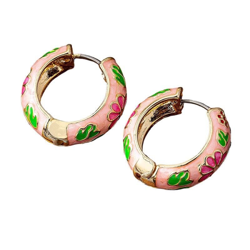Planderful Vienna Verve Earrings – Versatile Retro Metal Design with Colorful Flower Accents