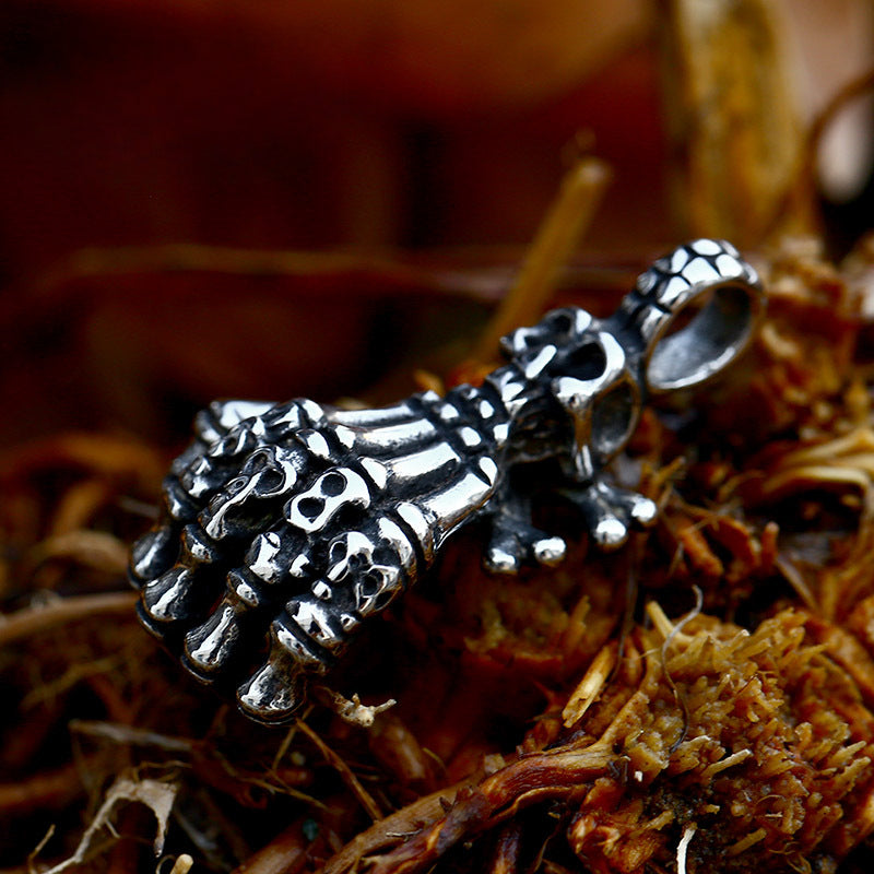 Punk-Inspired Titanium Steel Skull and Bone Pendant Jewelry for Men - Wholesale Retro Style