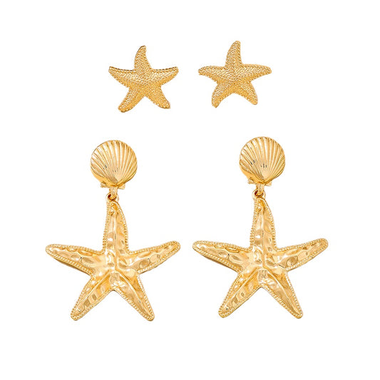 Planderful Vienna Verve Earrings Set – Retro Metal Gold Starfish Design