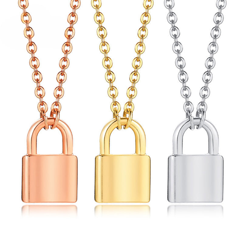 Cross-Border Accessories Stainless Steel Lock Head Pendant Necklace