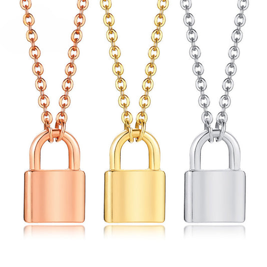 Cross-Border Accessories Stainless Steel Lock Head Pendant Necklace