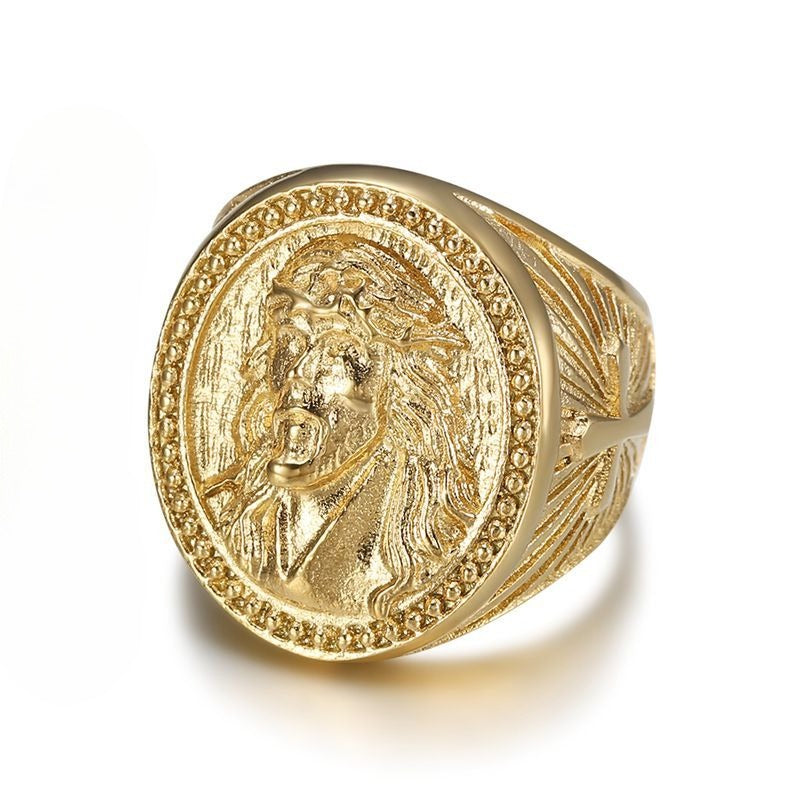 Hip Hop Ring Planderful Everyday Genie Titanium Steel Gold Plated Jesus Cross Mens Ring Size 7 to 13