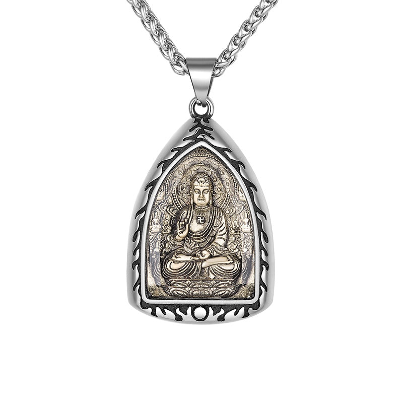 Titanium Steel Necklace – Elegant Buddha Zodiac Pendant For Men With Spiritual Charm