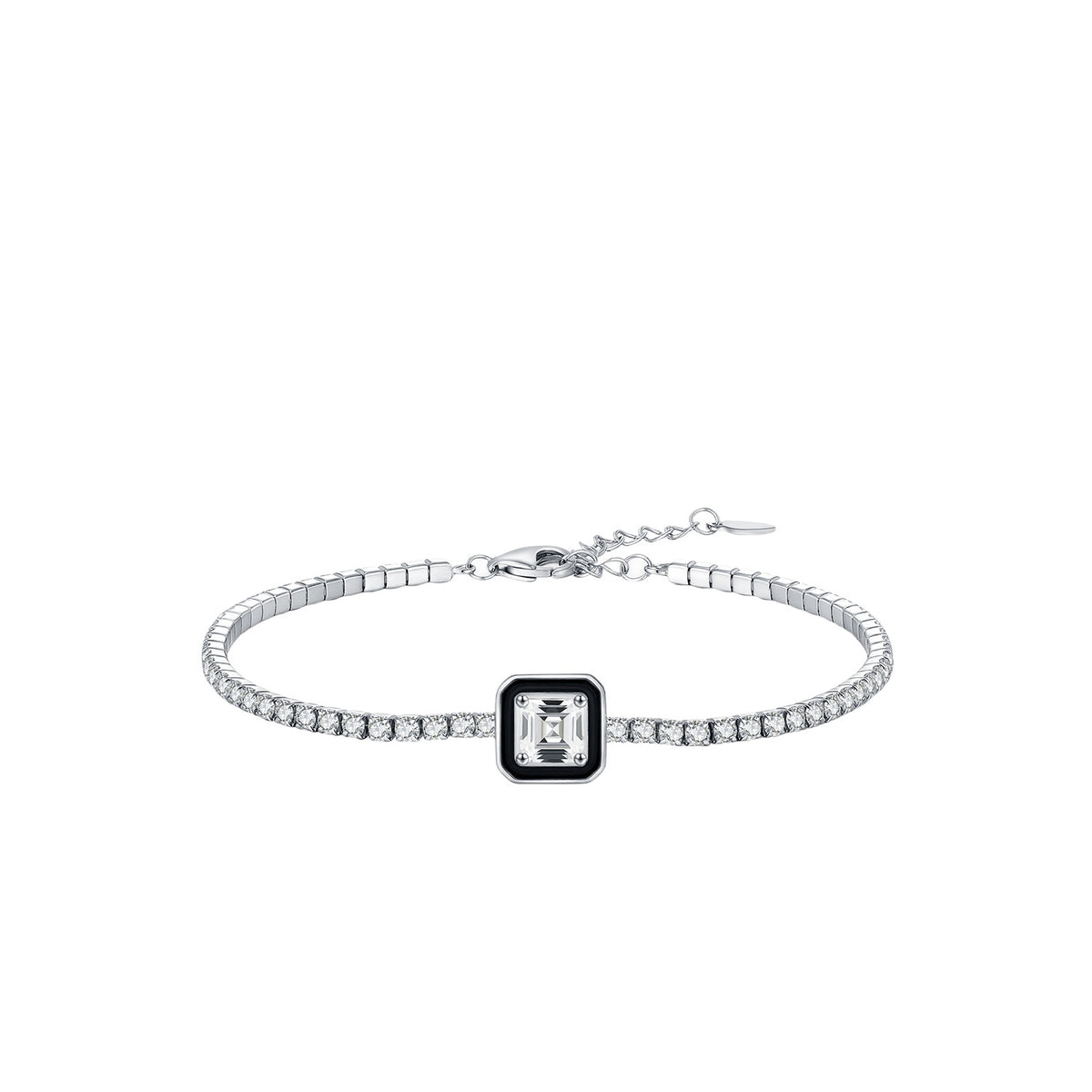 925 Sterling Silver Black Geometric Enamel Bracelet