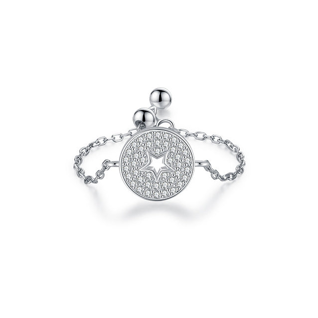 Sterling Silver Adjustable Zircon Star Ring for Children with Niche Design