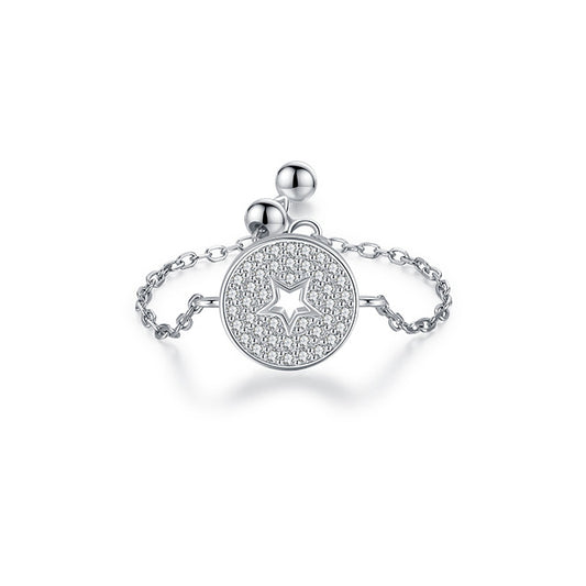 Sterling Silver Adjustable Zircon Star Ring for Children with Niche Design
